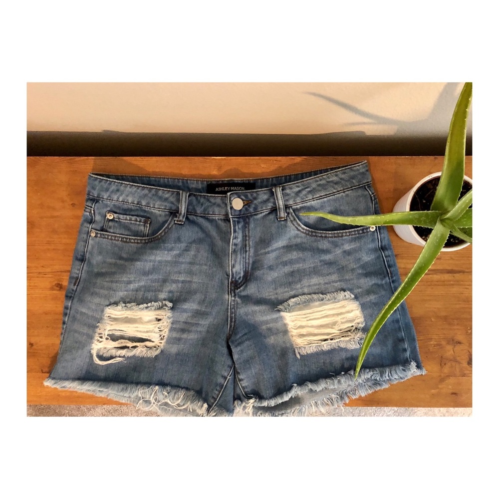 Distressed jean shorts